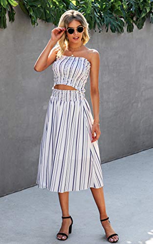 Image of Angashion Women's Floral Crop Top Maxi Skirts Set 2 Piece Outfit Dress