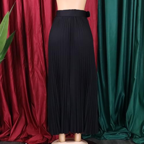 Women's Elegant Pleated Hem Ankle-Length Maxi Skirt High Waist A-line Big Swing Party Cocktail Long Skirts with Belt4