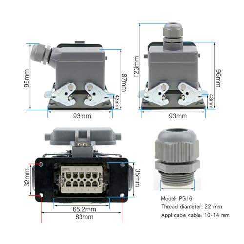 Conector HDC-HE-10 estanco impermeable de 16A para condiciones de alta humedad 2