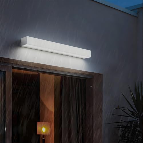 GZZBMY LED Apliques de Pared Exterior IP65 Impermeable Aluminio Lámparas de Pared Moderno Minimalista Larga Interior/Exterior Iluminación Jardín Terraza Balcón Escaleras (Blanco Luz Blanca,20cm)