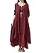 Produktbild Romacci Damen Beiläufige Lose Kleid Fest Langarm Boho Lang Maxi Kleid S-5XL Schwarz/Weiß/Rot/Gelb, Weinrot, 4XL