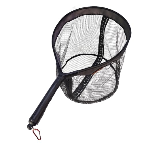 Aventik Fly Fishing Net Landing Trout Net with Ruler Tackle Bag Lightweight Rubber-Coated Mesh Nets with Non-Slip Handle Fly Fishing Gear 18 x 13 inch Hoop 7.5 inch Handle (Black)