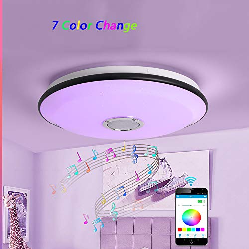 Preisvergleich Produktbild Whengx 36W Sternenhimmel Deckenleuchte LED mit Fernbedienung Dimmbar Farbwechsel, Deckenlampe mit Bluetooth-Lautsprecher App Arbeit mit für Schlafzimmer Black-60W
