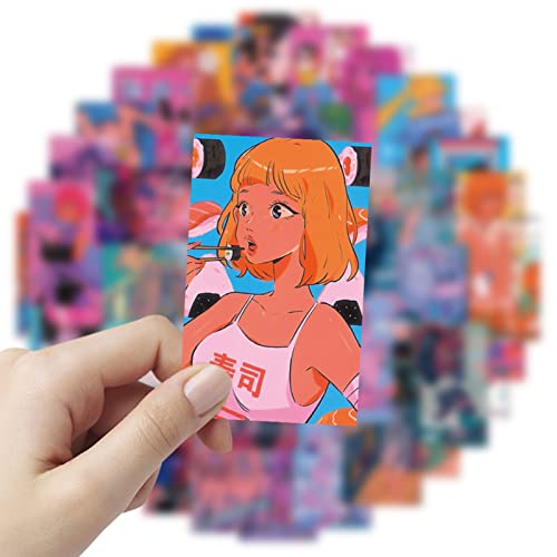 50Pcs Japanese Anime Girls Stickers, Retro Beautiful Girls Sticker Pack For Kids Adults, Vinyl Waterproof Retro Poster Girl Decals For Laptop Water Bottle Guitar Phone Luggage Skateboard Bike #TOP3