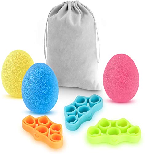 Newlemo Pelota Antiestres, Fortalecedor de Manos - 3 Pelota Antiestres y 3 Entrenador de Dedos - Adecuado para el Alivio del Estrés, Rehabilitación Física