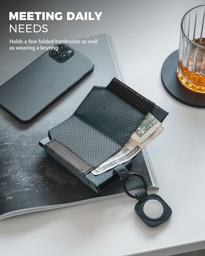 VULKIT Bifold Pop up Card Holder with Money Compartment Business Card Case Minimalist Front Pocket Wallet for Men (Bluish Grey)3