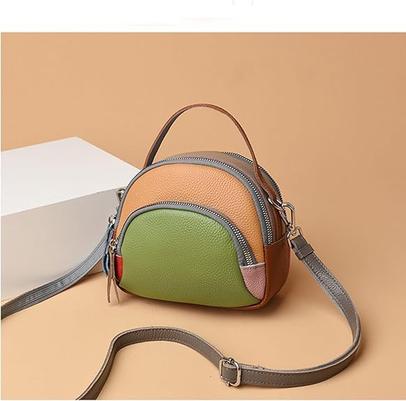 Genuine Leather Shoulder Bags for women,color blocking cowhide crossbody bags,multi layered handbag,Triple Zip Purses4