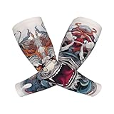 ANSGSD Dragon Head Tattoo Gardening Sleeves With Thumb Hole For Women Men, Farm Sun Protection Thorn Proof Cooling Arm Sleeves To Cover Arms For Garden Sports