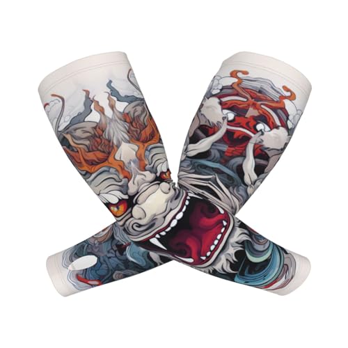 ANSGSD Dragon Head Tattoo Gardening Sleeves With Thumb Hole For Women Men Farm Sun Protection Thorn Proof Cooling Arm Sleeves To Cover Arms For Garden Sports