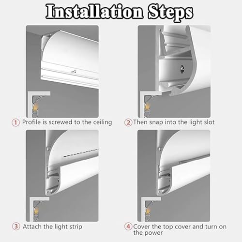 LED Crown Molding Aluminum Profile for Indirect Ceiling Lighting | Easy Install Cornice for Living Room, Kitchen & Home Theater | Modern Decorative Trim