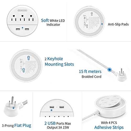 NTONPOWER 15' Braided Flat Plug Power Strip w/ 3 Outlets - image 7