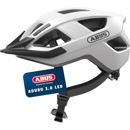 ABUS Aduro 3.0 LED casco de bicicleta, casco de ciudad deportivo en un diseño elegante para el día a día y excursiones deportivas, con luz trasera, para hombres y mujeres, talla M, blanco