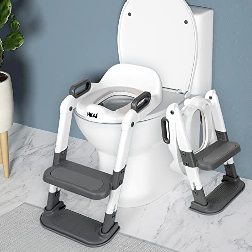 Hkai Potty Training Seat With Step Stool Ladder, Potty Seat For Kids Toddlers Girls Boys, Adjustable Potty Training Toilet, Comfortable Safe Toddler Toilet Seat With Anti-Slip Pads (Gray) #TOP25