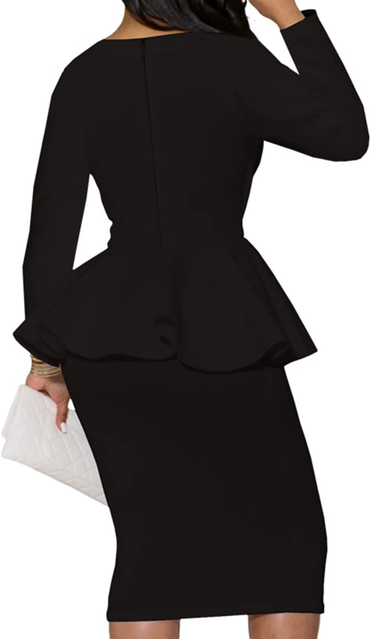 MAYFASEY Church Dresses for Women Vintage Ruffle Peplum Wear to Work Office Business Cocktail Party Pencil Knee Dress - Image 2