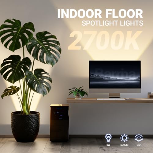 Image of Barrina Uplighting Indoor Spotlight, 2700K E26, 2 in 1 Detachable 2-Pack | Adjustable Tree Up Lights Floor Can Light, Spotlights for Indoor Plants Picture Home, 6.56FT Plug Cord, Foot Switch, White