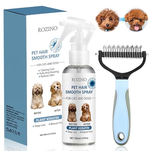 Hundebürste & Katzenbürste für Langhaar + Entfilzungsspray Hund & Katze,Fellpflege und & Katze,Entfernt Mühelos Verfilzungen, Desodoriert,...