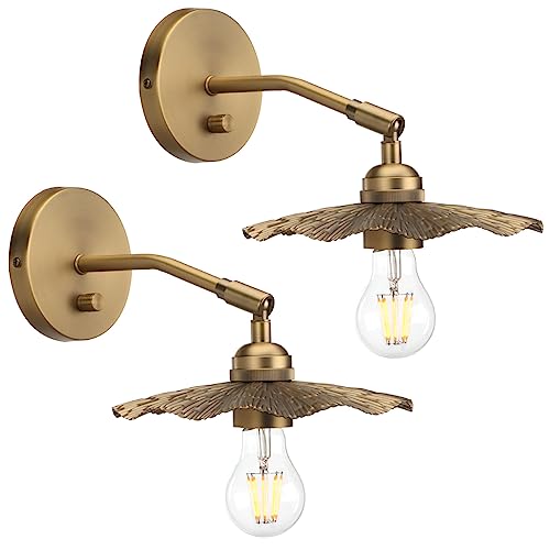Image of Pathson Set of 2 Dimmable Wall Sconce Brass Finish, Hardwired Adjustable Bathroom Wall Vanity Light Bedside Lighting for Living Room Study Room