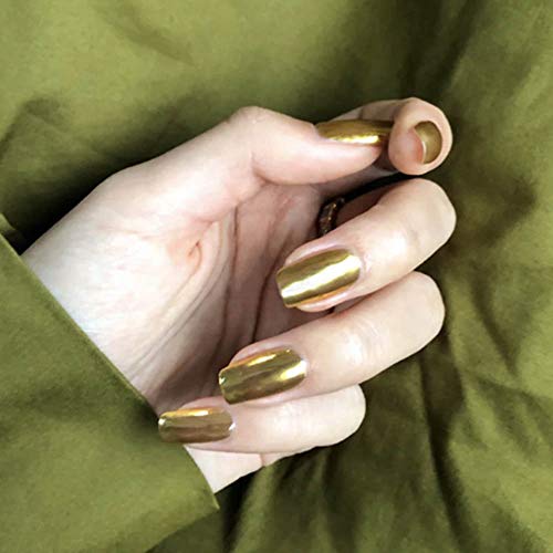 Poliphili 24Pcs Glossy Medium Long Square Pure Color Wear False Nails Press On Full Coverage Acrylic Fake Nails Tips (Gold) #TOP5
