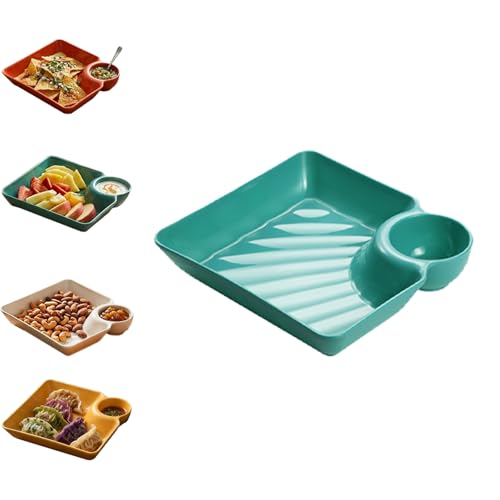 Sauce Separated Plate, Japanese Dumpling Plate Dumpling Plates with Sauce Compartment, Veggie Platter Dipping Serving Trays, Reu