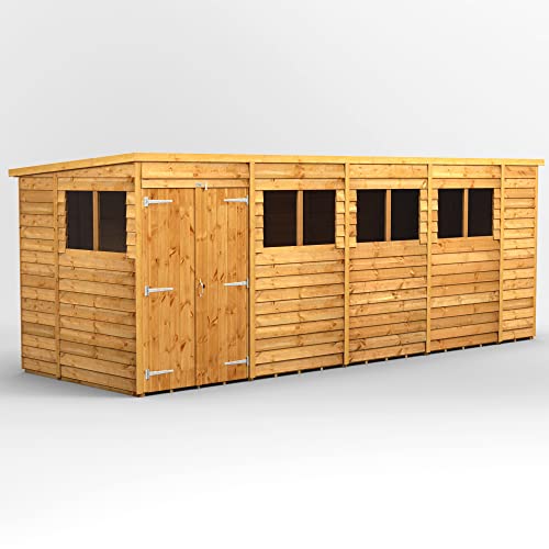 Powersheds High Grade Premium Pent Overlap Wooden Shed with Double Door, Security Features, Door & Window Flexibility, made from Extra Thick Timber