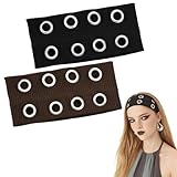 ELNX Hohlösen Elastisches Stirnband | Breites Punk-Grunge-Haarband | Elastisches Stirnband für Damen | Y2K Modeaccessoire für Yoga, Laufen, Arbeit, Halloween (Schwarz, Braun)