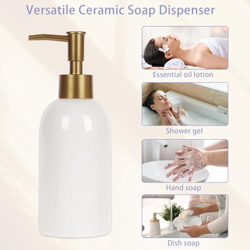 Image of Natheeph 14OZ Ceramic Soap Dispenser Ceramic Soap Pump Dispenser Can Fill Liquid for Bathroom /Kitchen (2PC White)