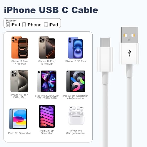 Image of Cveael Car Carplay Cable for iPhone 17 16 15 Pro Max Air 16 15 Plus, 3FT USB A to USB C Cord for iPad 10th Gen Pro Air 5th 4th Mini 6th Gen, Car Charging Cable