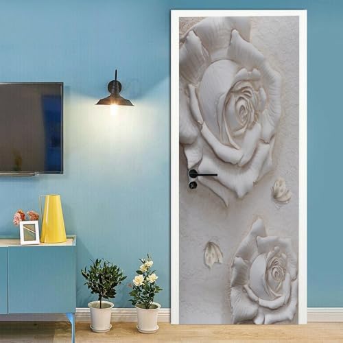 Rosa En Relieve 3d Impermeable Papel Pintado Puerta Mural 77x200 cm Gris Pegatina de Puerta Autoadhesiva para Dormitorio Cocina Baño y Salón Arte Decorativo de Pared