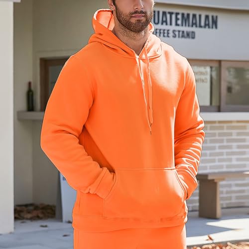 Mens Hoodies Pullover Long Sleeve Casual Fleece Sweatshirts Fall Winter Solid Color Hooded Tops with Kangaroo Pocket4