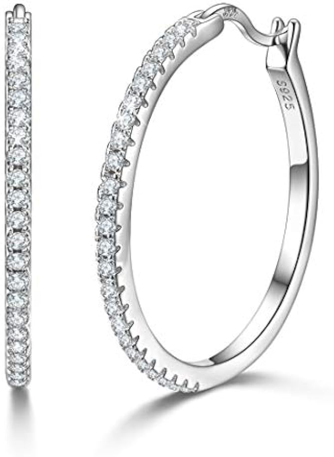 925 Sterling Silver Hoops Big Round Loops Earrings Paved Zircon Halo CZ Women Ear Jewelry 20 30 40mm