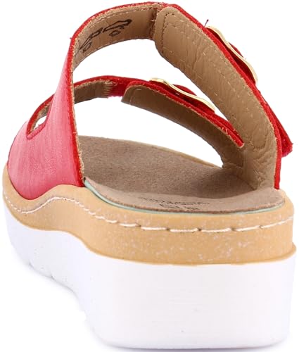Image of GRUNLAND Women's Loafers Comfort Slipper with Double Adjustable Buckle, Removable Drysoft Leather Insole, Molded Sole and 4cm Wedge Heel