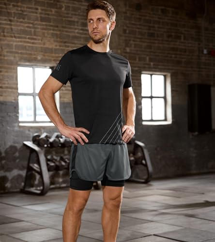 SILKWORLD 2-3 Pack Men's 2 in 1 Running Shorts Quick Dry Athletic Grym Workout Compression Shorts with Zipper Pockets4