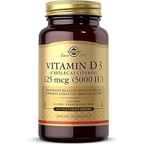 Solgar Vitamin D3 (Cholecalciferol) 125 mcg (5000 IU), 240 Vegetable Capsules – Helps Maintain Healthy Bones & Teeth – Immune System Support – Non-GMO, Gluten Free, Dairy Free, Kosher – 240 Servings