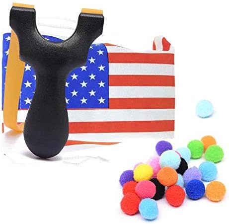 Solid Hunting Slingshot with National Flag Pattern Bag & Cotton Ammo for Catapult Hunting Game for Kids Children Adults (Brown Wood) (ABS)