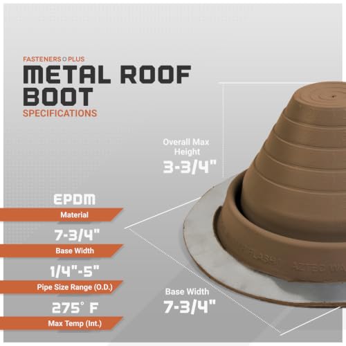 Image of Fasteners Plus #3 Round EPDM Metal Roof Pipe Flashing Boot (Fits 1 /4 inch - 5 inch Pipe OD), Terra Cotta
