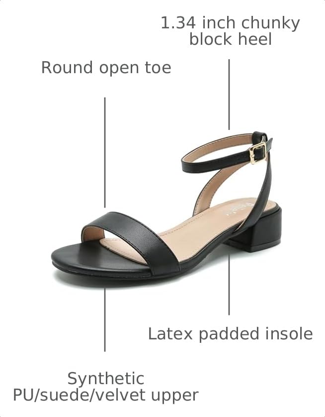 Image of Women's Ankle Strap Sandals, Low Block Heel, Open Toe Summer Dress Shoes with Buckle Closure