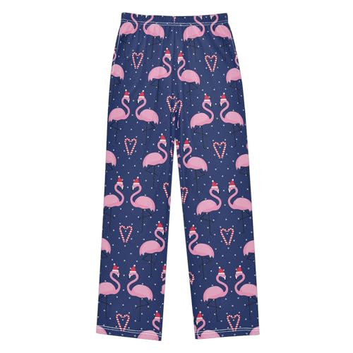 Merry Christmas Flamingo Candy Cane Boys Long Pants Soft Trousers Elastic Waist Kids Lounge Bottoms with Pockets S-XL