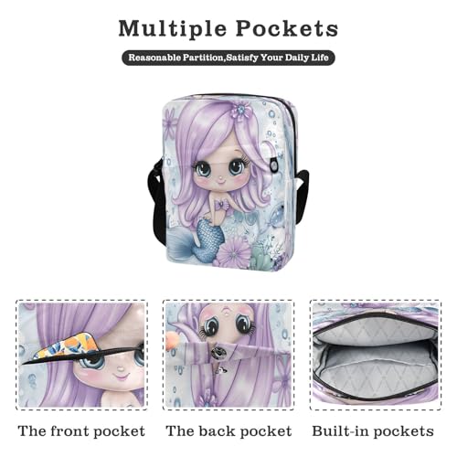 Crossbody Bag Mermaid Princess Messenger Bag for Women Men Purse Shoulder Bag Satchel Bag with Adjustable Strap 214B88092