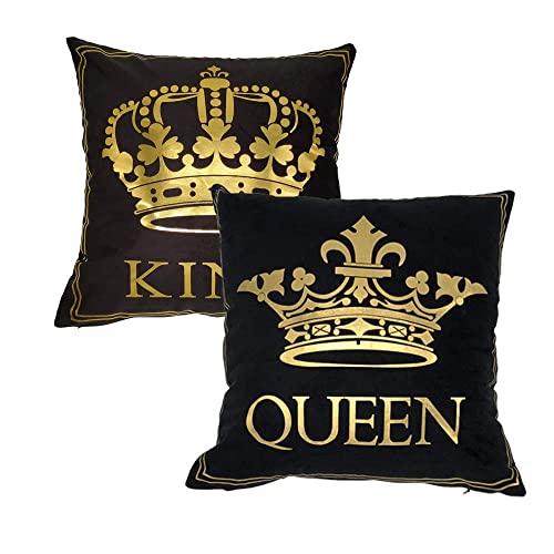 Fashiondavid 2 Pack Gold Black King+Queen Bronzing Flannelette Square Decorative Crown Throw Pillow Case Home Pillowcases Cushion Cover 18 X 18 Inches #TOP23