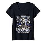 Women's Autism Pride Raccoon Moon Howling Tism Awareness V-Neck T-Shirt