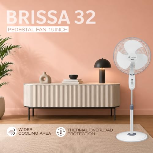Image of SINGER Brissa 32 High Speed Pedestal Fan | 115W Power | 100% Copper Motor | 100 CMM Air Delivery | 2100 RPM | Silent Operation | Adjustable Height | 2 Years Warranty | ISI Certified