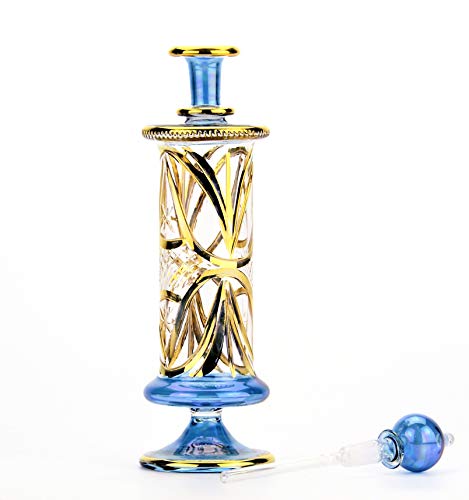 NileCart Large Egyptian Perfume Bottles, Handmade Glass with Gold Accents, 120 ml, Decorative Fragrance Containers (Blue)