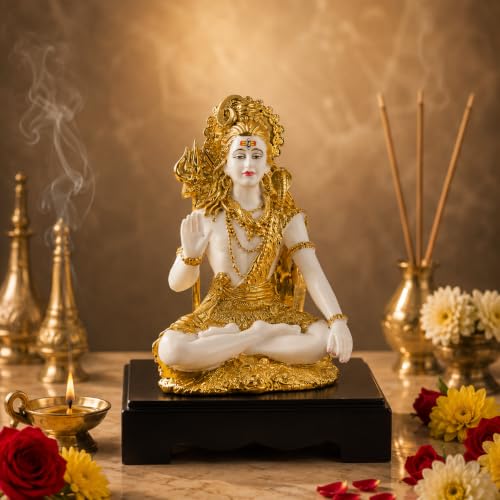 Image of Lord Shiva Statue - 31 cm Hindu God Figurine with Gold Detailing, Trident & Cobra - Hand-Painted Mahadev Murti for Home Temple Decor, Pooja Room, Meditation Space & Gift