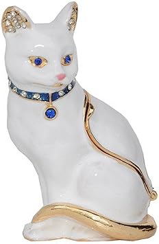 White Kitty Trinket Box Jewelry Box Hand Painted Decorative Box with Hinged Lid Ring Earring Holder Cat Figurine Collectible