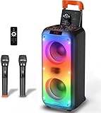 Karaoke Machine for Adults, Portable PA System Karaoke Machine Party Speaker with 2 Microphones, Supporting TF/USB/AUX, TWS & LED Mode for Home & Outdoor Parties (Black)