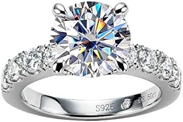 AnuClub Moissanite Engagement Ring 4.3cttw D Color Lab Created Diamond Round Cut 14K White Gold Plated Sterling Silver Eternity Wedding Promise Anniversary Band Ring for Women 4