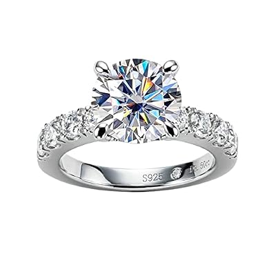 AnuClub Moissanite Engagement Ring 4.3cttw D Color Round Cut 925 Sterling Silver Eternity Wedding Promise Anniversary Band Ring for Women Size 8.5