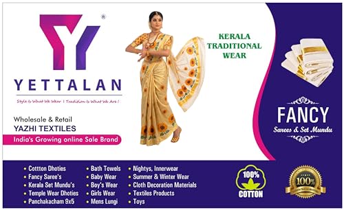 Image of Women's Mural Printed Kerala Gold Tissue Saree with Running Blouse Piece | Traditional South Indian Ethnic Saree for Festivals, Weddings & Special Occasions