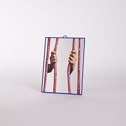 Toiletpaper by Seletti - Rectangular Mirror - Prison - Blue Frame - Small (9.1" x 6.9" x 0.5" inches)