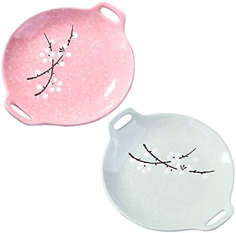 Whitenesser Japanese Hand-painted Ceramic Dinner Plates, Ceramic Dinner Plates set of 2, Household Tableware Plates (Pink and white)